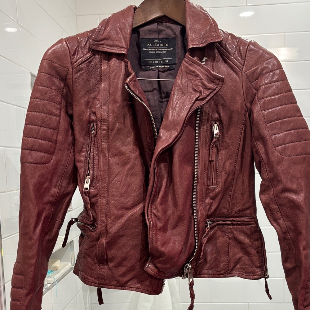All Saints ox blood Leather Jacket